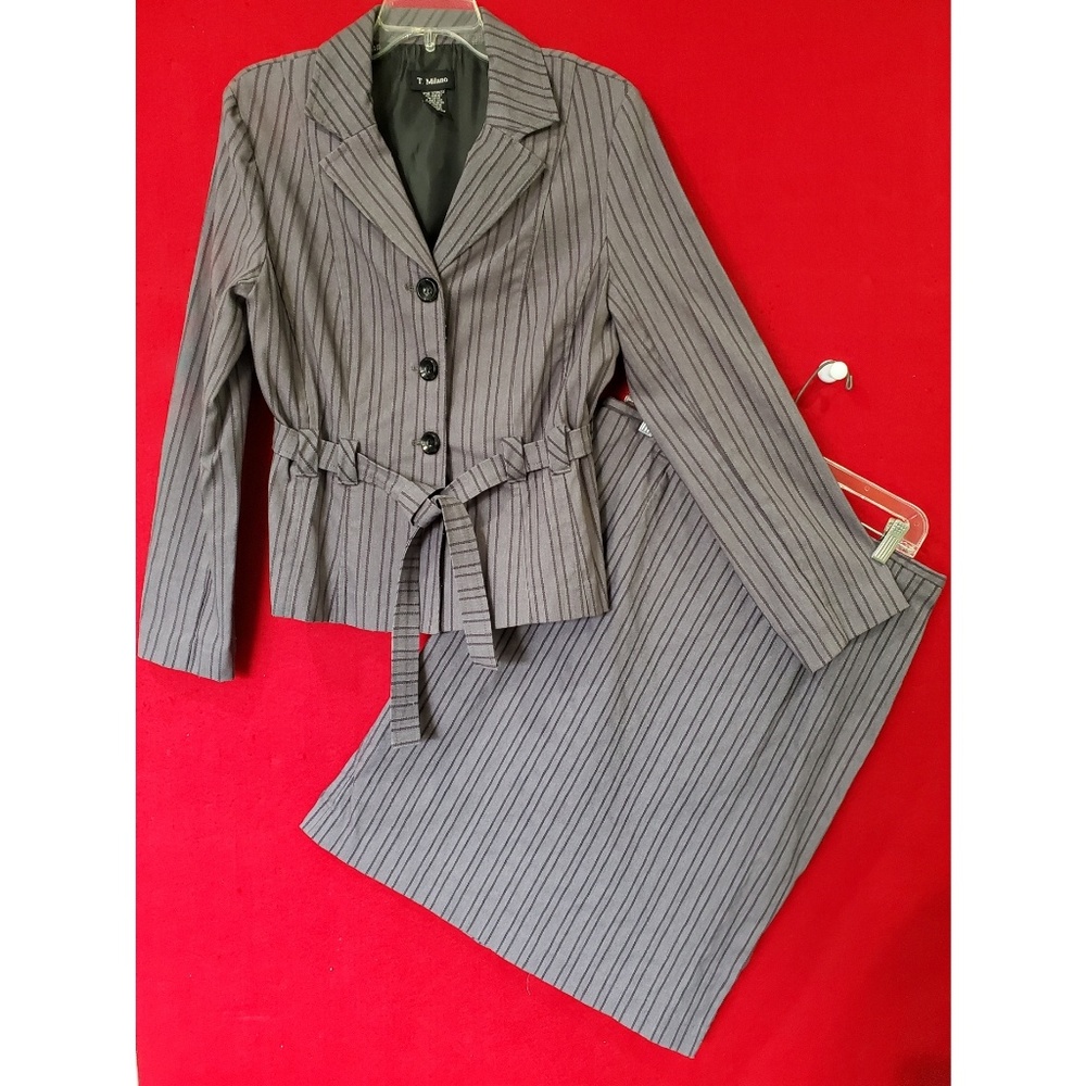 T. Milano Gray Pinstripe Suit EUC